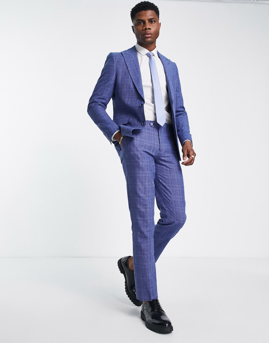 Blue Check Suit Trousers