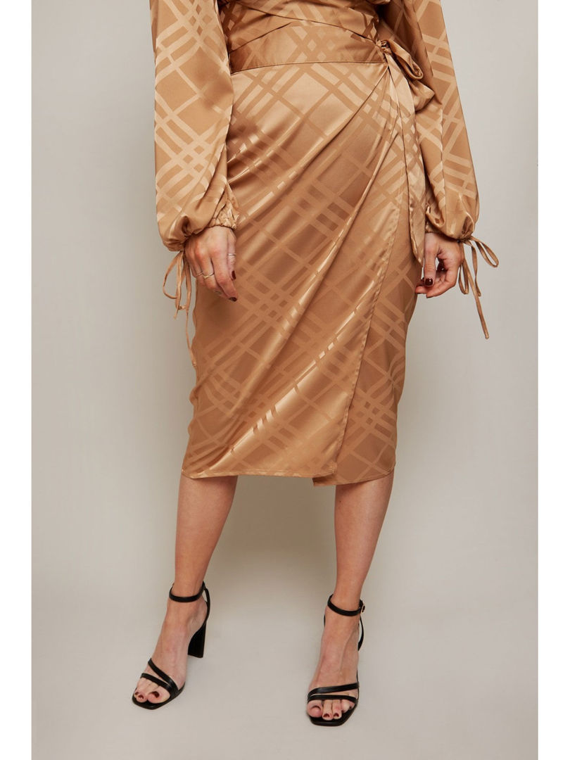 Camel Satin Wrap Skirt