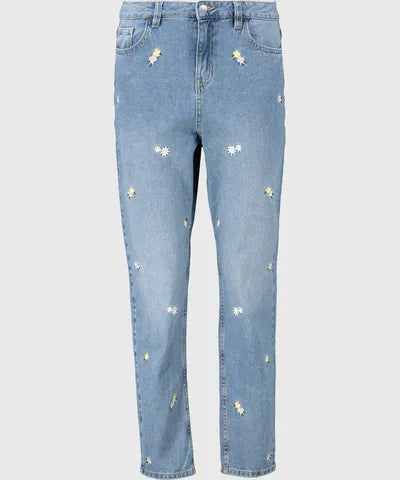 Midwash Floral Embroidered Mom Jeans