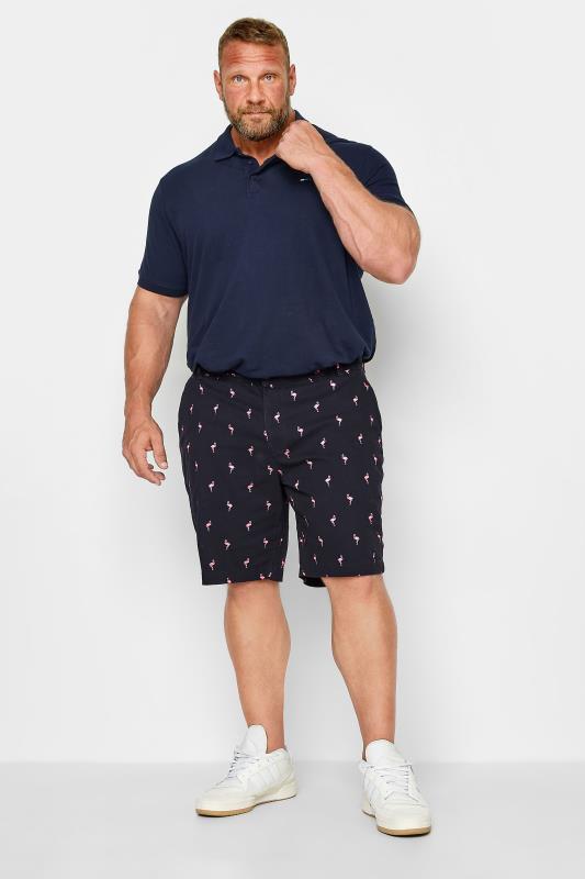 BadRhino Big & Tall Navy Blue Flamingo Embroidered Stretch Chino Shorts