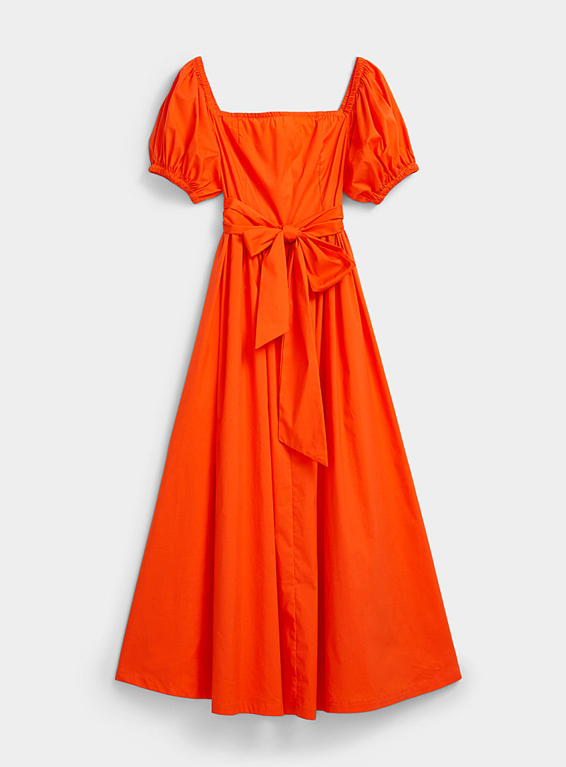 Orange Poplin Belted Dress