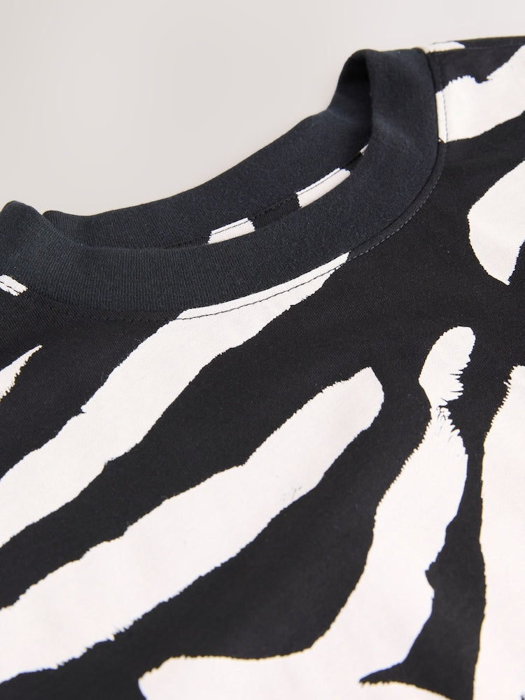 Black/Ecru Zebra Print T-shirt Dress