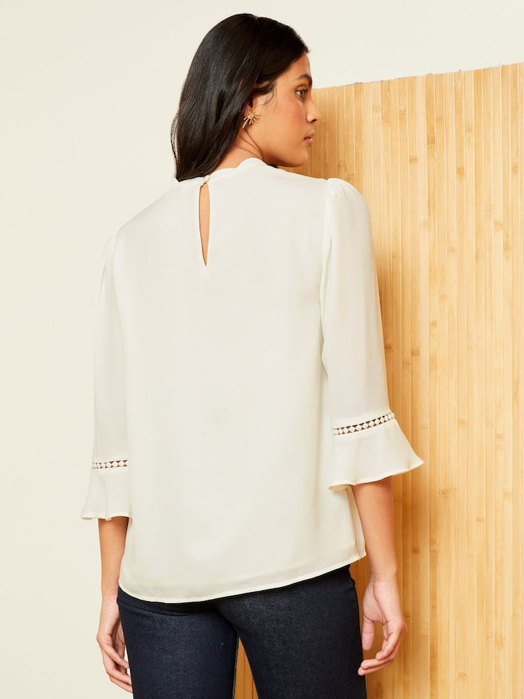Ecru 3/4 Flute Sleeve Blouse