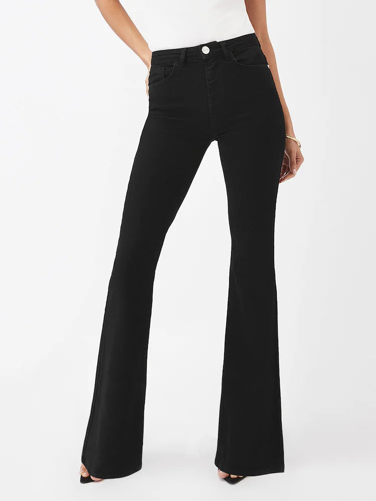 Black Mid Rise Flare Jeans