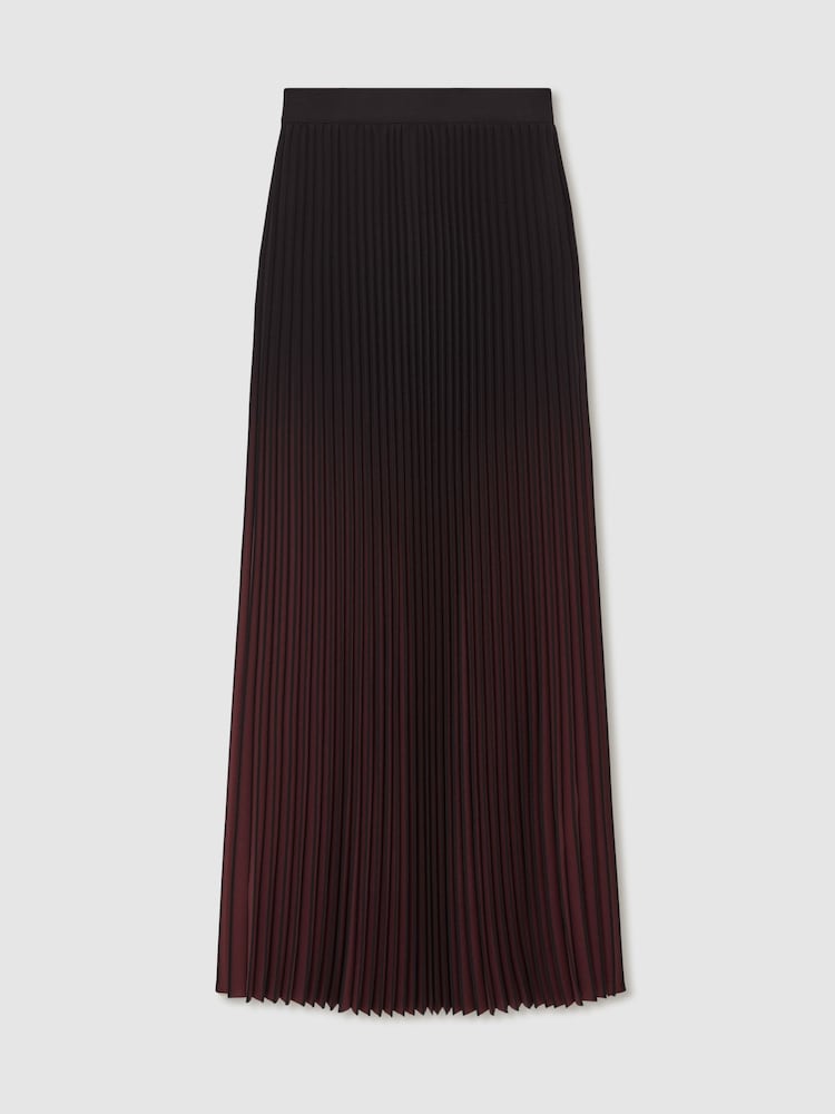 Marlie Ombré Pleated Midi Skirt in Burgundy/Black