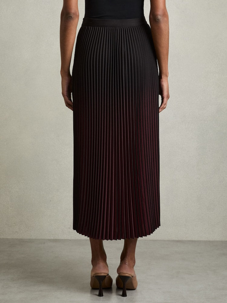 Marlie Ombré Pleated Midi Skirt in Burgundy/Black