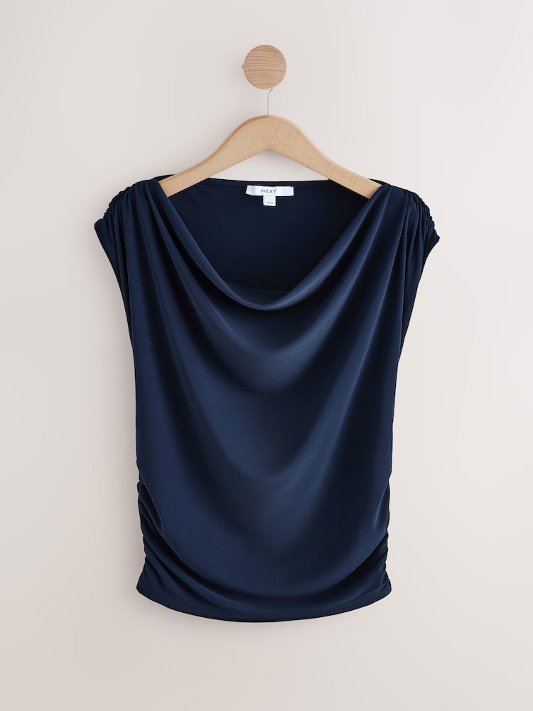 Navy Sleeveless Drape Top
