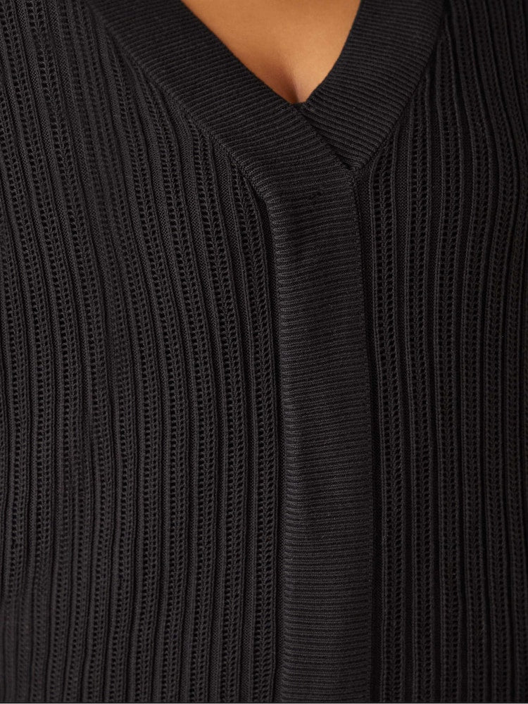 Black Curve Open Stitch Knitted Kaftan Jumper