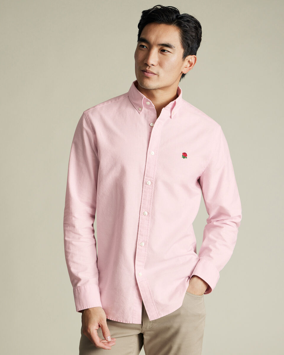 England Rugby Button-Down Washed Oxford Classic Fit Shirt - Pink