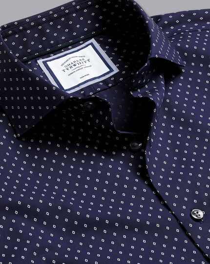 Semi Cutaway Extra Slim Fit Diamond Print Navy Shirt