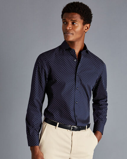 Semi Cutaway Extra Slim Fit Diamond Print Navy Shirt