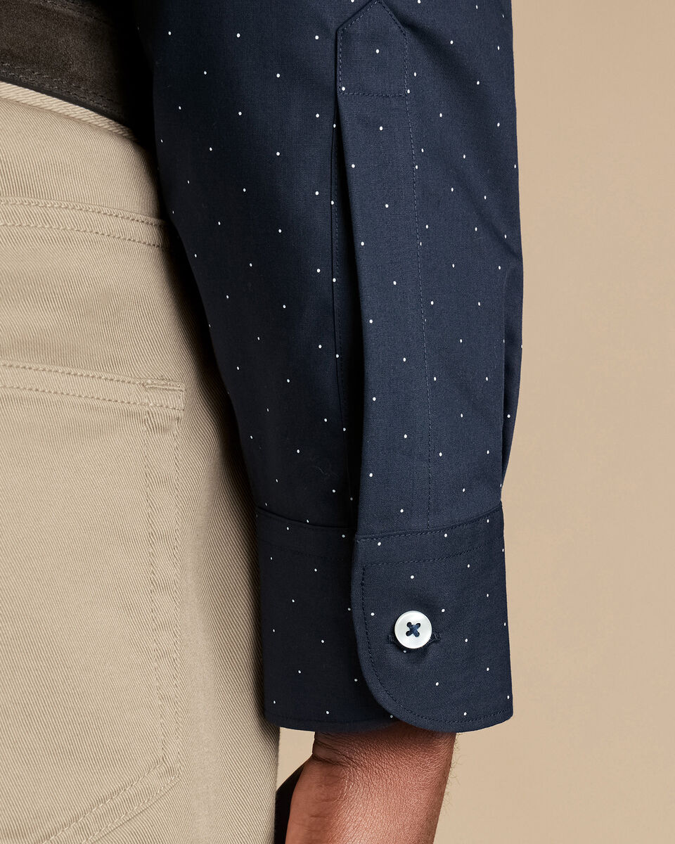 Non-Iron Stretch Poplin Spot Print Slim Fit Shirt - Navy