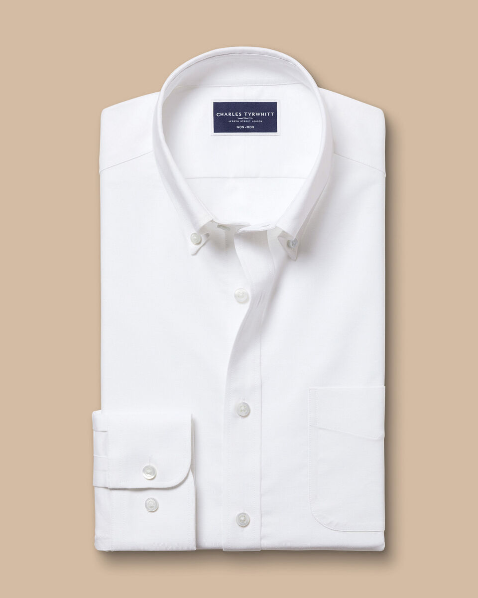 Non-Iron Oxford Stretch Slim Fit Shirt - White