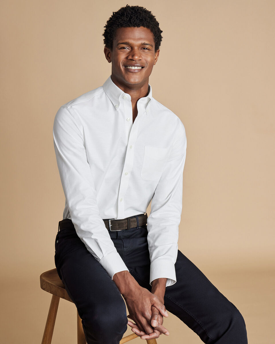 Non-Iron Oxford Stretch Slim Fit Shirt - White