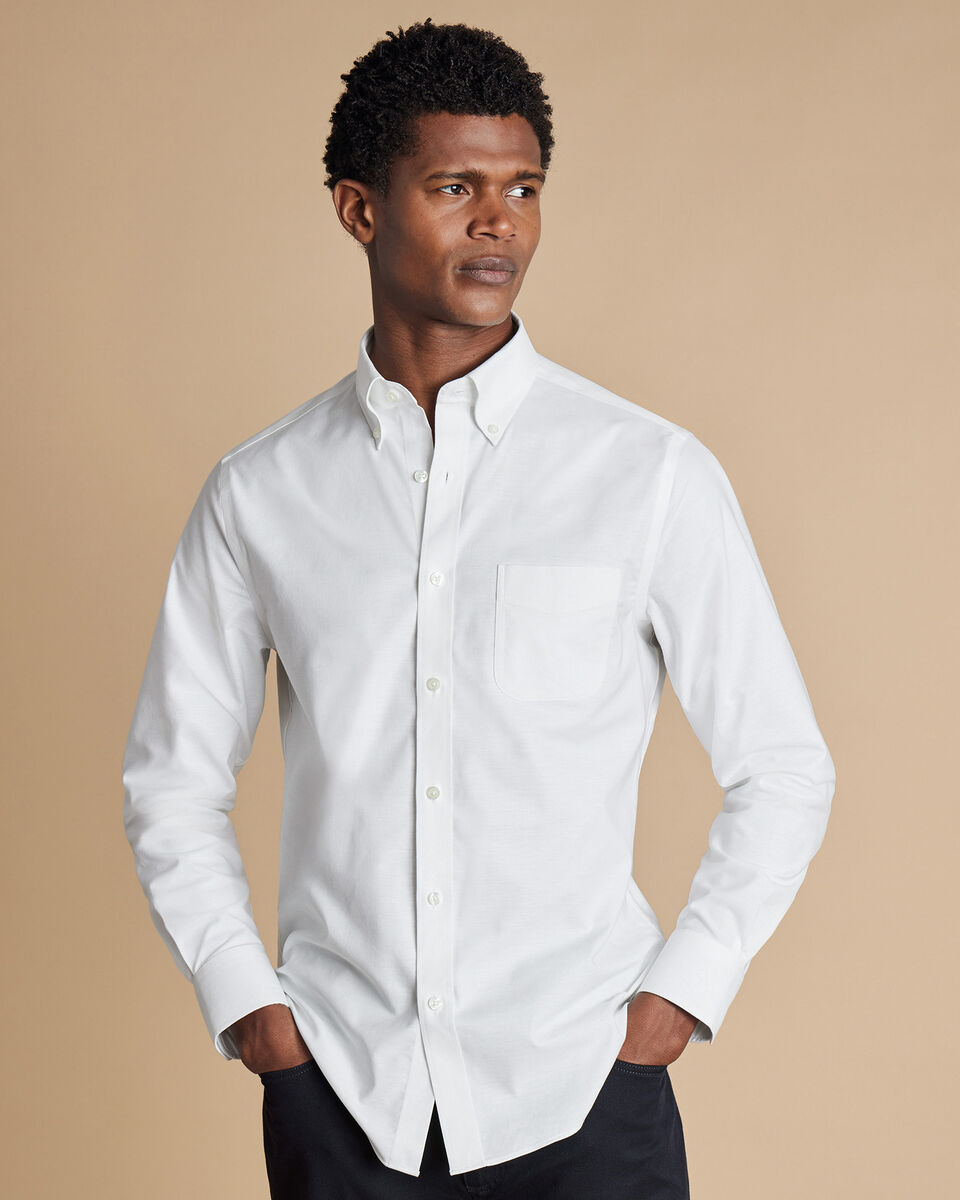 Non-Iron Oxford Stretch Slim Fit Shirt - White