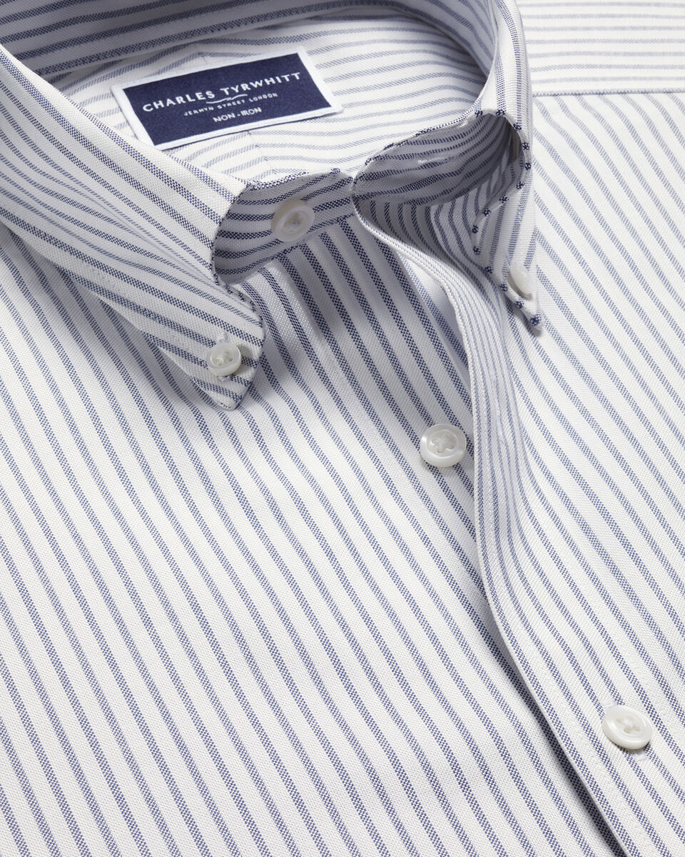 Slim Fit Button-Down Collar Non-Iron Stretch Oxford Stripe Extra Slim Fit Shirt - Indigo Blue