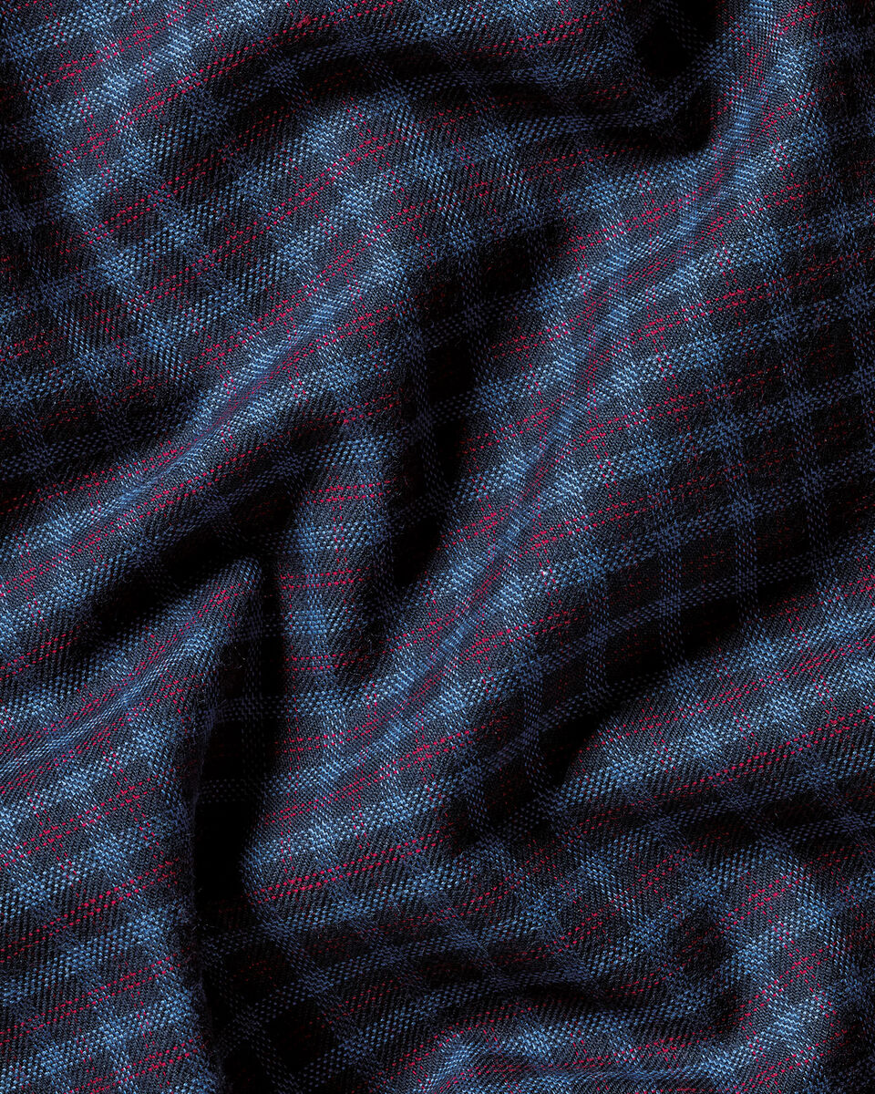 Brushed Cotton Twill Check Shirt - Indigo Blue & Red