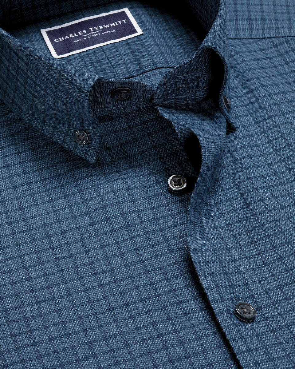 Brushed Cotton Twill Check Shirt - Petrol Blue