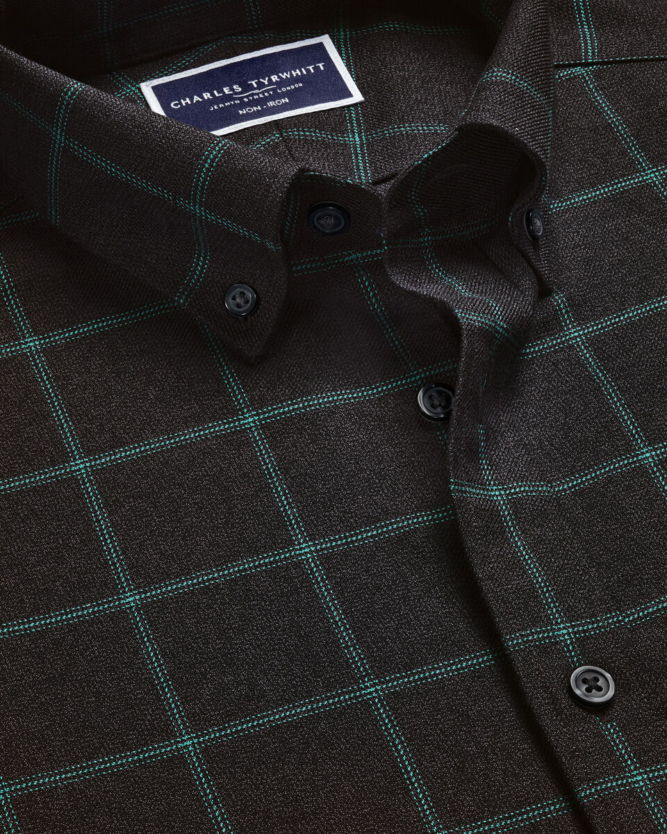 Non-Iron Twill Windowpane Check Shirt - Grey & Green