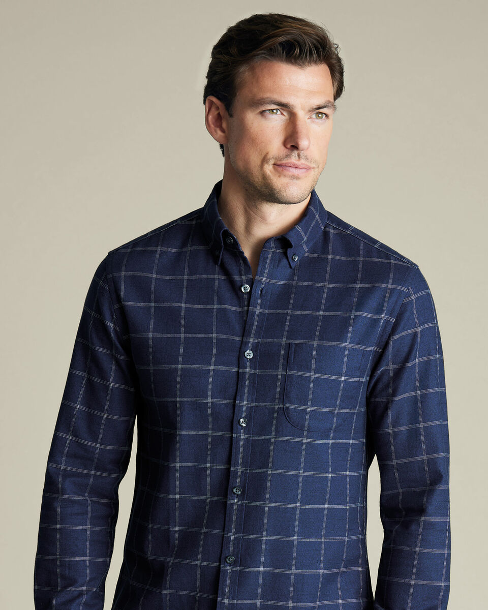 Non-Iron Twill Windowpane Check Shirt