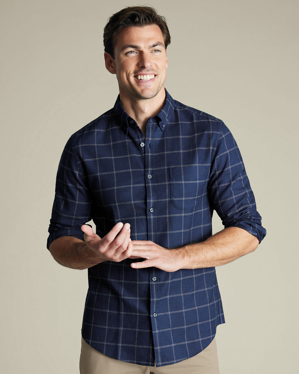 Non-Iron Twill Windowpane Check Shirt