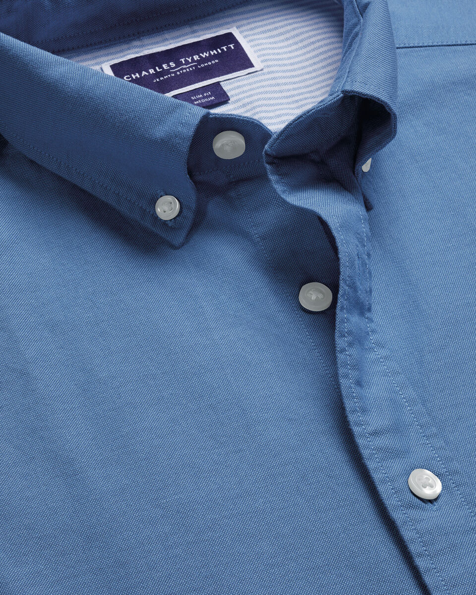 Stretch Washed Oxford Short Sleeve Slim Fit Shirt - Cornflower Blue