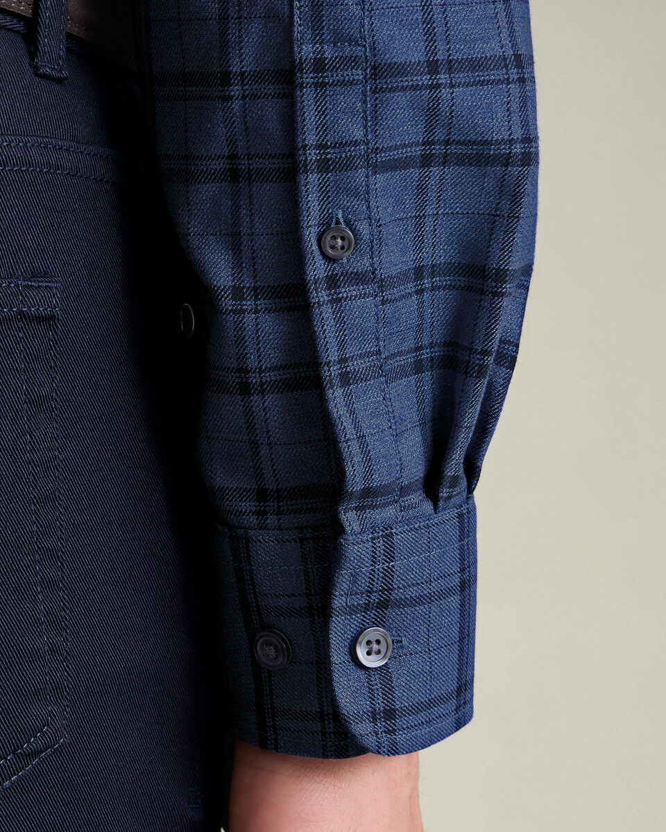 Non Iron Twill Slim Fit Check Shirt - Navy