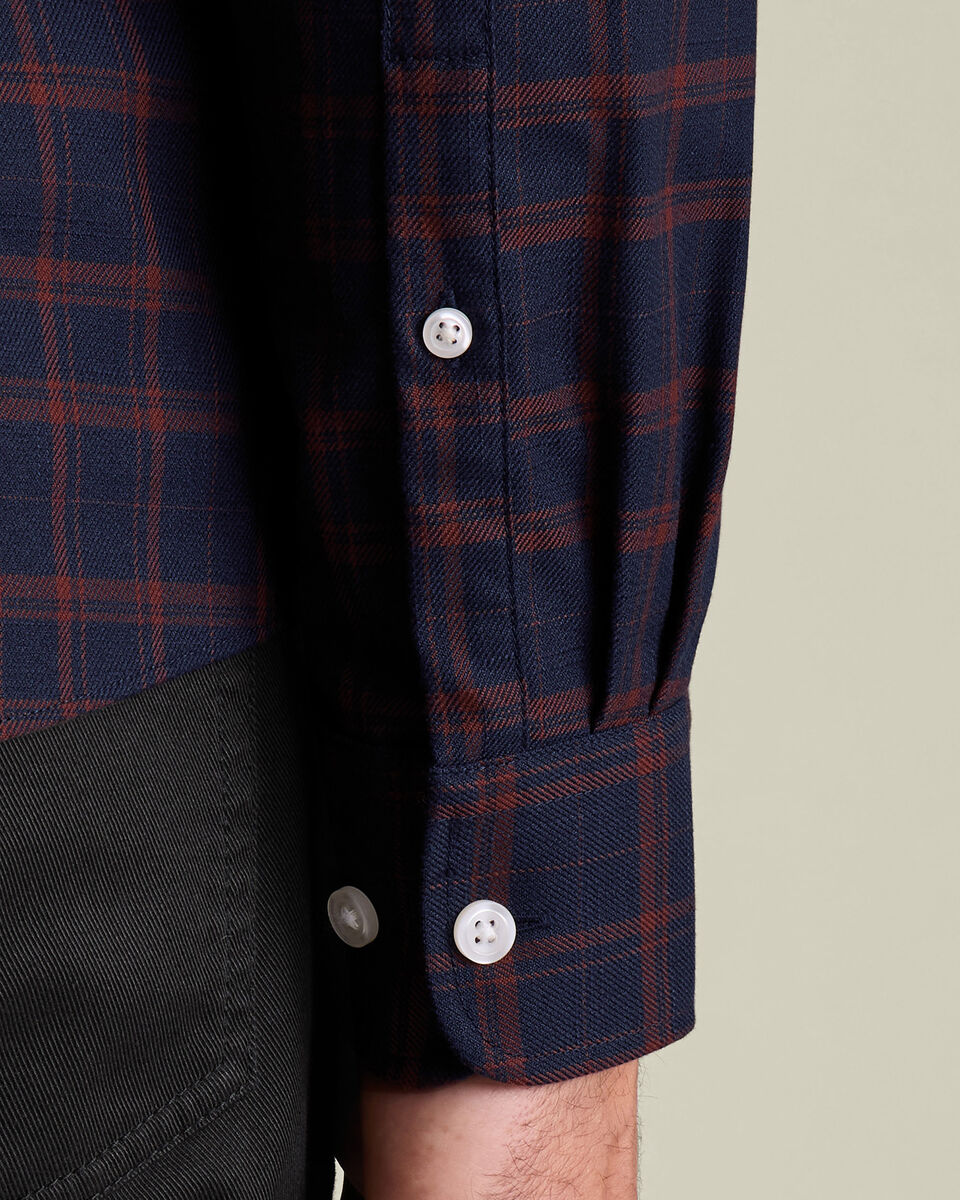 Non Iron Twil Check Slim Shirt - Navy Blue and Rus