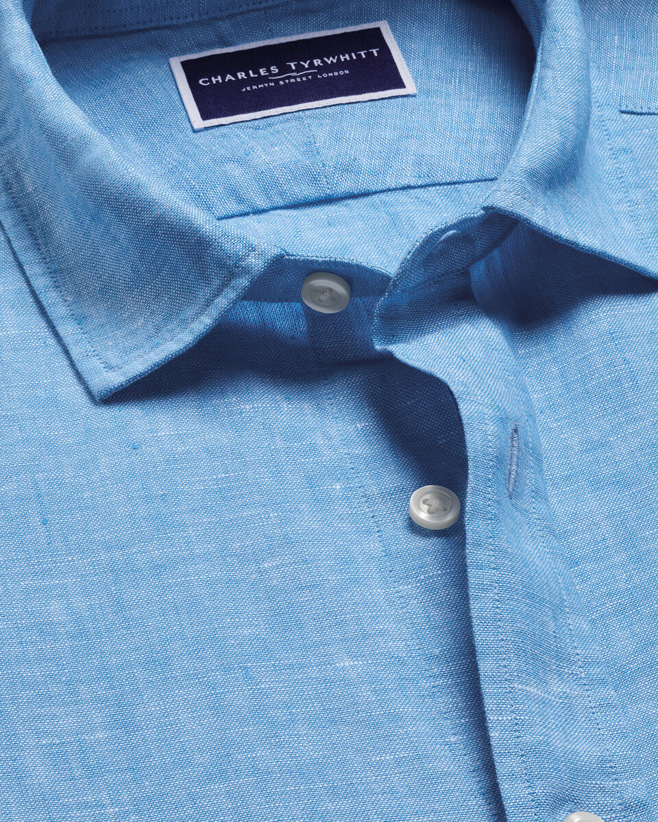 Pure Linen Slim Fit Shirt - Ocean Blue