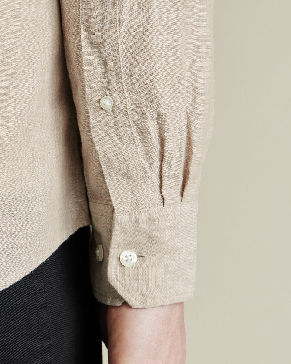 Pure Linen Collarless Slim Shirt - Oatmeal