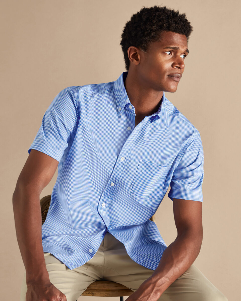 Non-Iron Stretch Short Sleeve Classic Fit Shirt - Ocean Blue