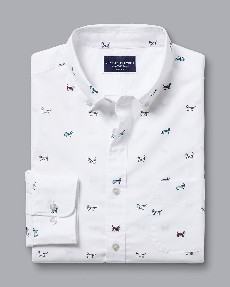 Button-Down Collar Non-Iron Hound Print Slim Fit Shirt