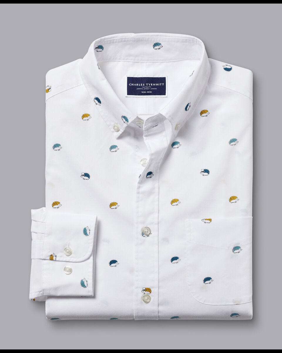 Button-Down Collar Non-Iron Hedgehog Print Classic Fit Shirt