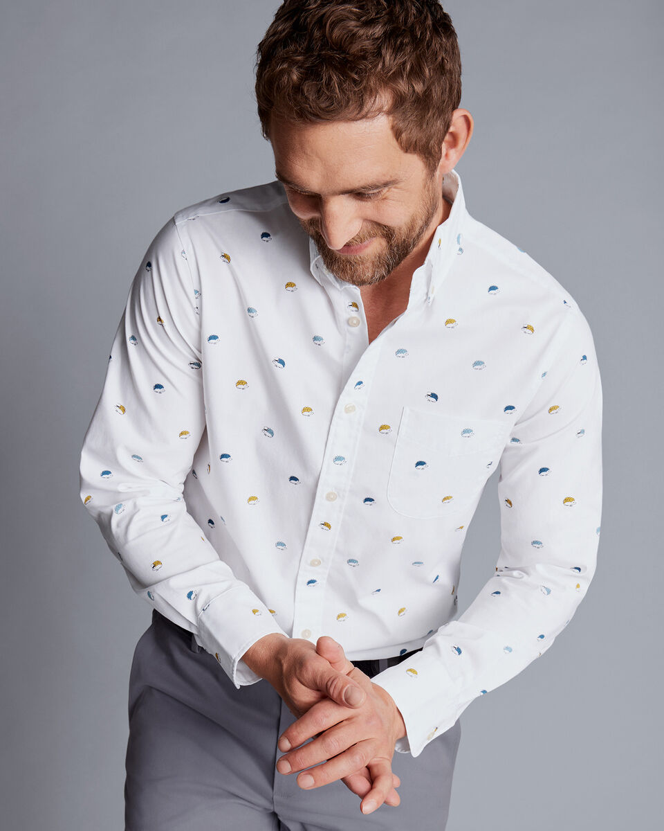 Button-Down Collar Non-Iron Hedgehog Print Classic Fit Shirt