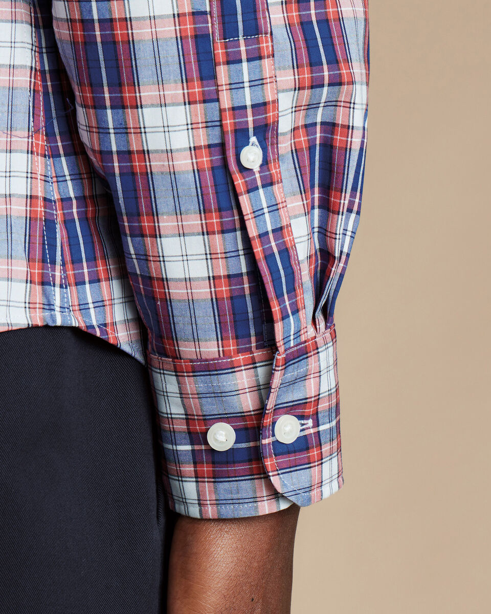 Button-Down Collar Non-Iron Stretch Poplin Large Check Classic Fit Shirt - Red