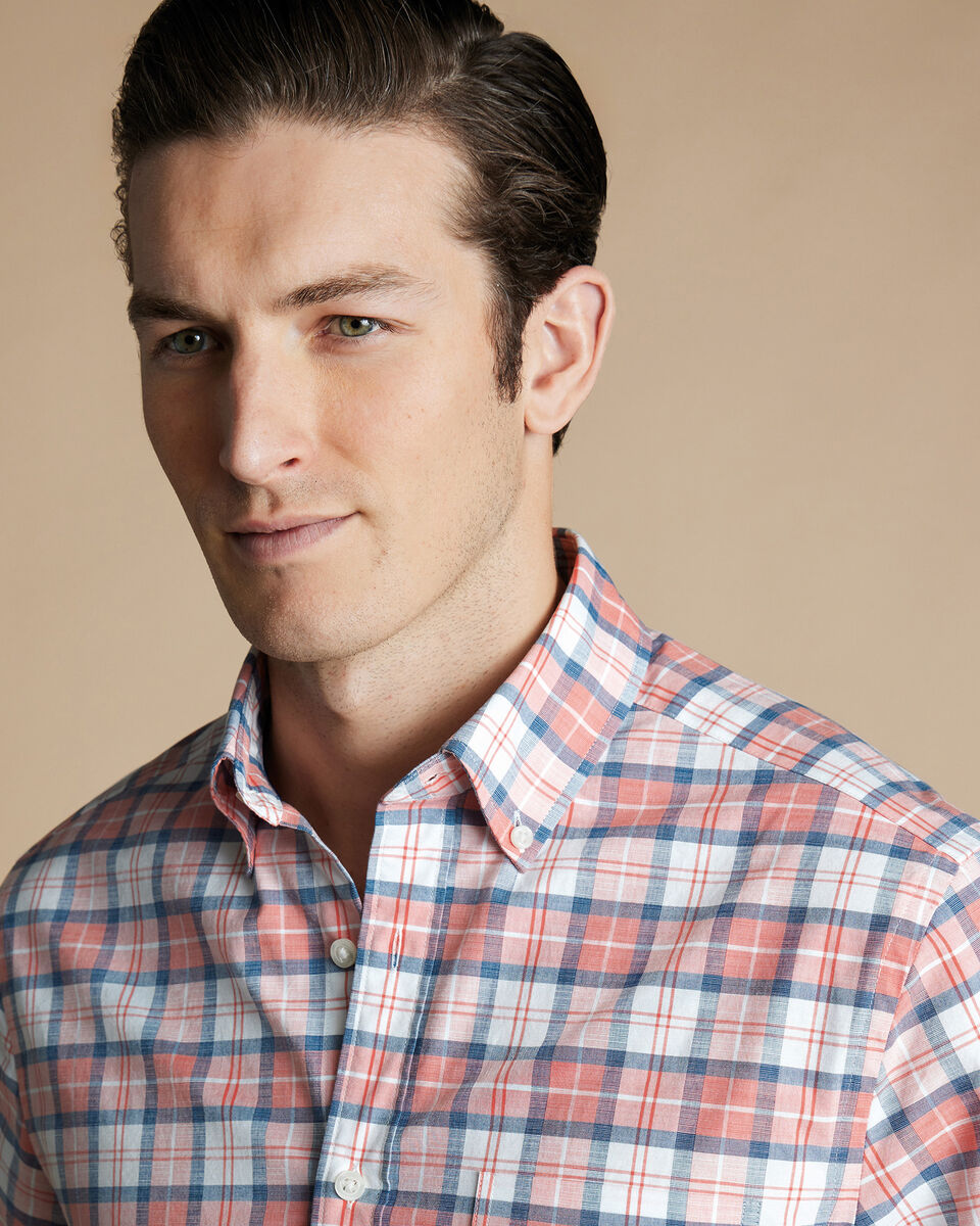 Non-Iron Stretch Short Sleeve Classic Fit Shirt - Coral Pink