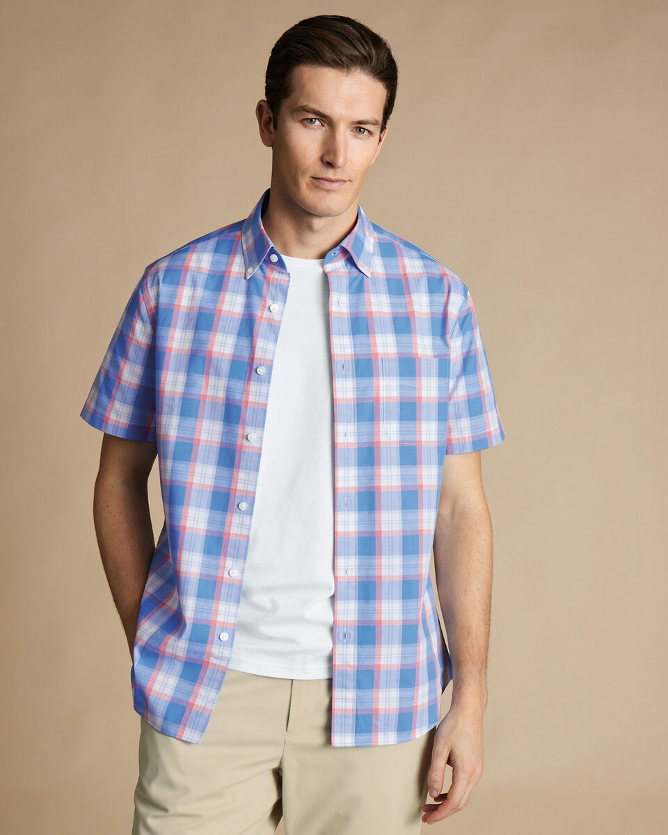 Non-Iron Stretch Short Sleeve Shirt - Cornflower
