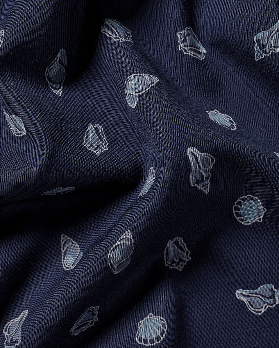 Classic Fit Non-Iron Poplin Shell Print Shirt-Ink Blue