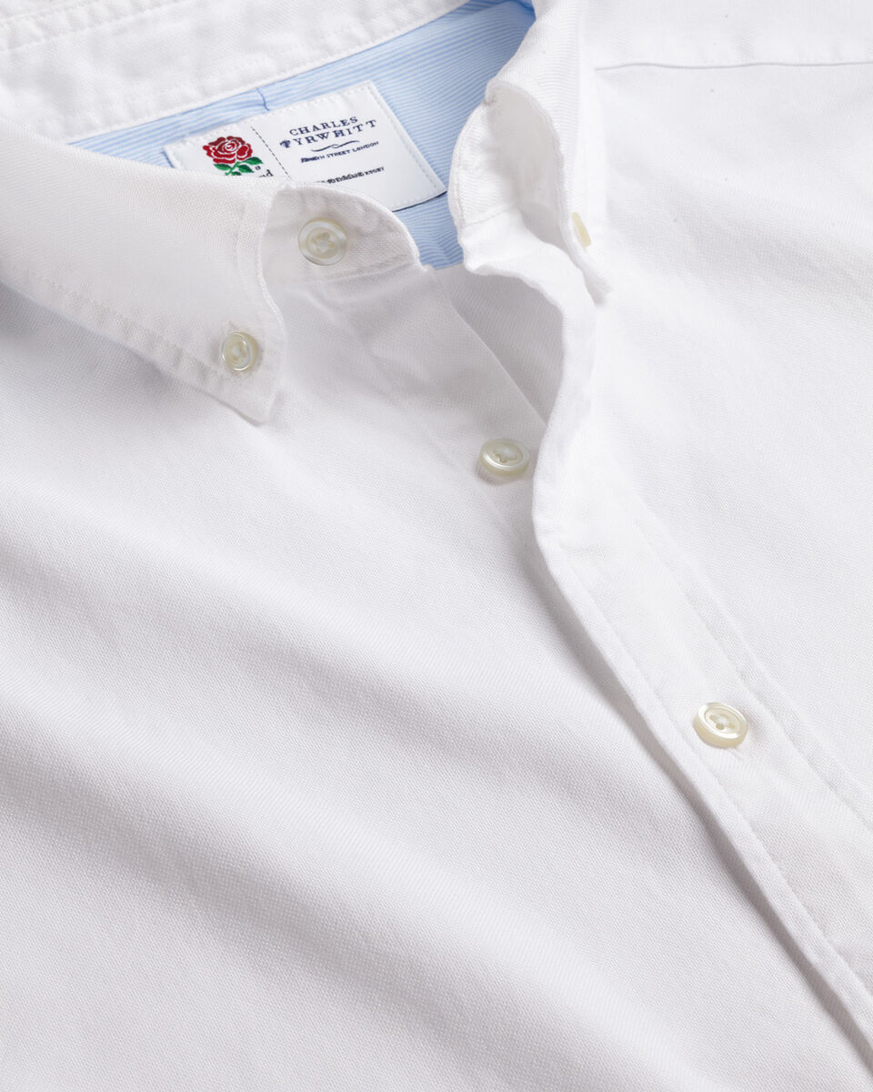England Rugby Washed Oxford Classic Fit Shirt with Red Rose - White