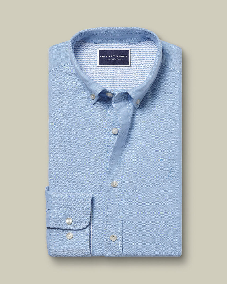 Stretch Washed Oxford Slim Fit Shirt - Sky Blue