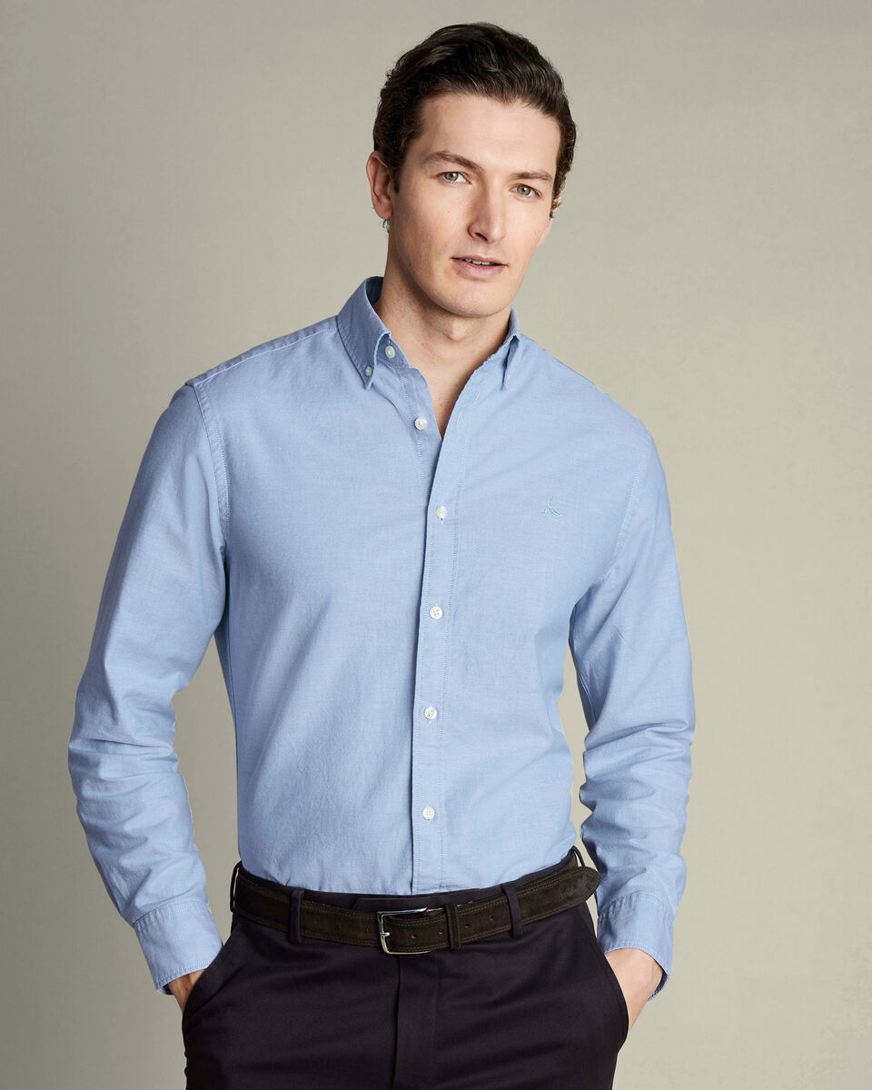 Stretch Washed Oxford Slim Fit Shirt - Sky Blue