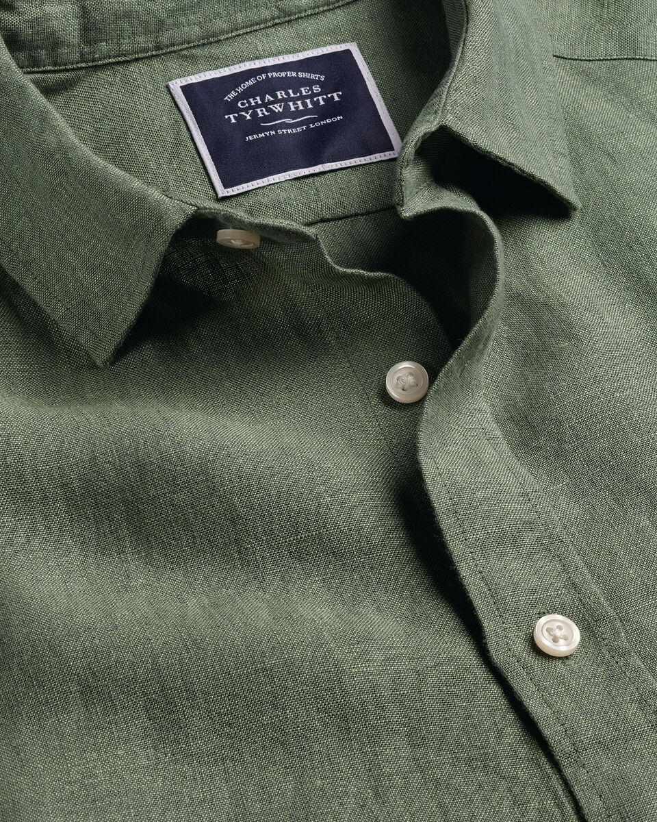 Pure Linen Extra Slim Fit Shirt - Olive Green