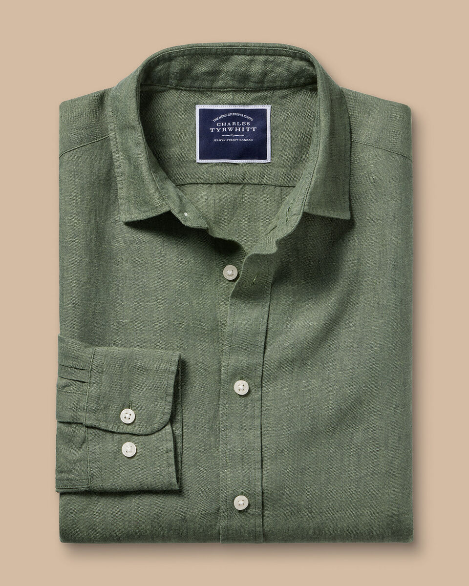Pure Linen Extra Slim Fit Shirt - Olive Green