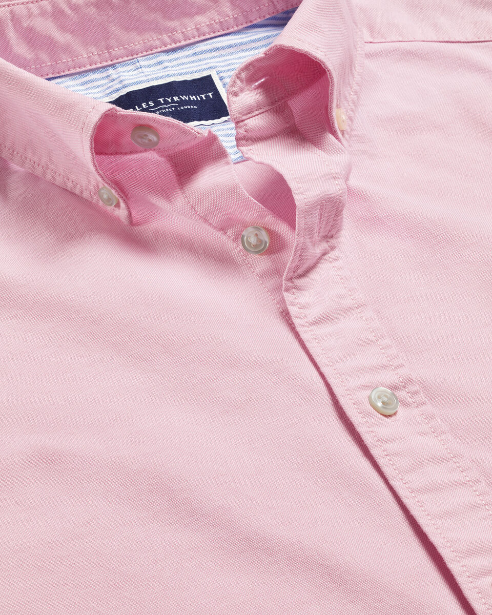 Extra Slim Fit Button-Down Collar Washed Oxford Plain Slim Fit Shirt - Pink