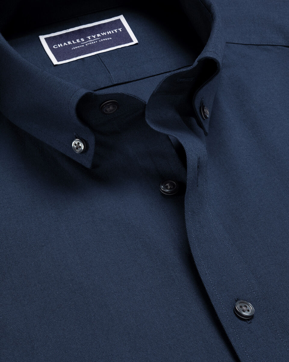 Brushed Cotton Twill Slim Fit Shirt - Indigo Blue