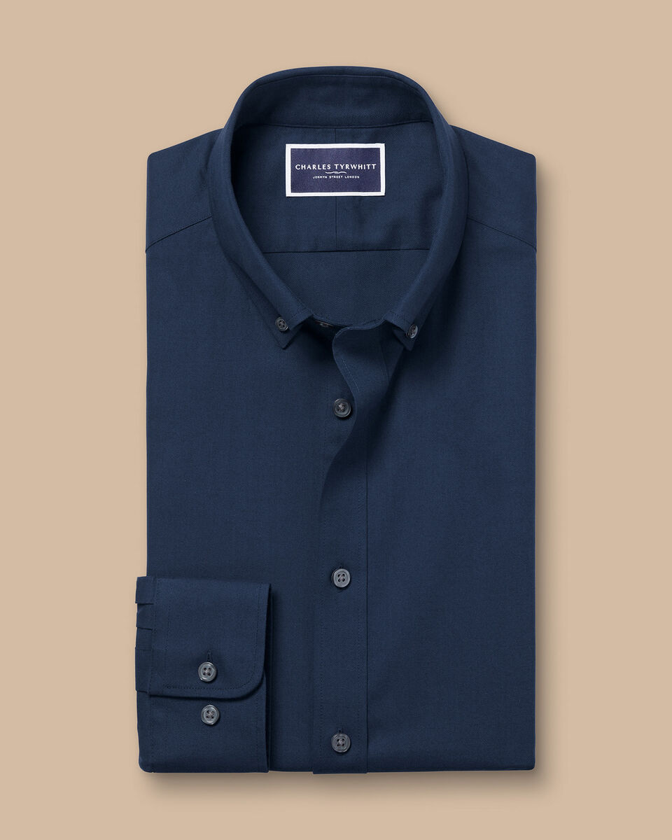 Brushed Cotton Twill Slim Fit Shirt - Indigo Blue