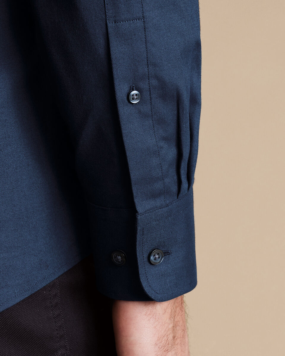 Brushed Cotton Twill Slim Fit Shirt - Indigo Blue