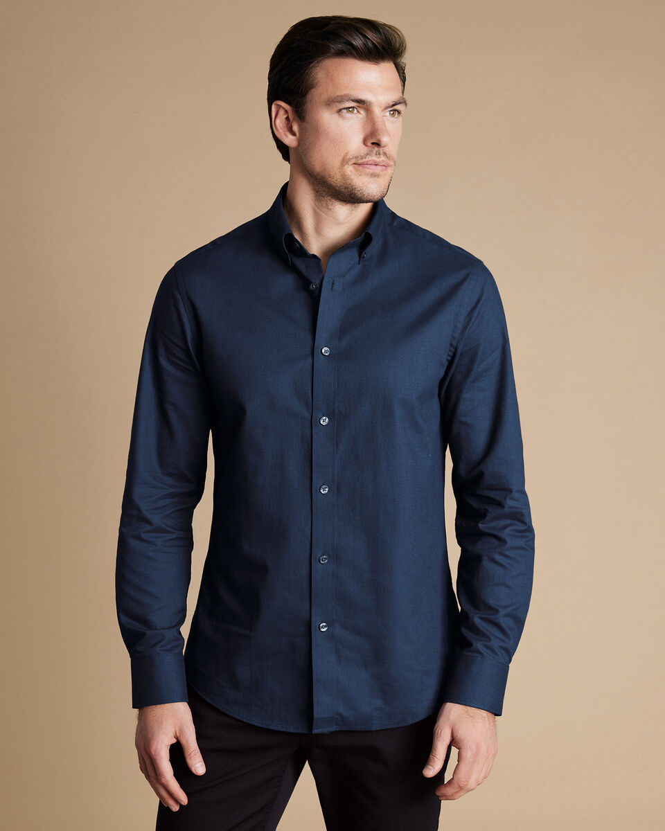 Brushed Cotton Twill Slim Fit Shirt - Indigo Blue