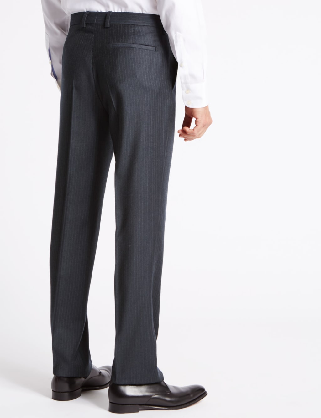 Savile Row Inspired Striped Tailored Fit Wool Trousers Dark Denim