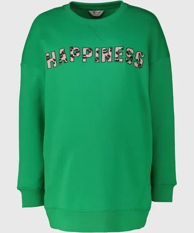 Green Happiness Slogan Sweatshirt